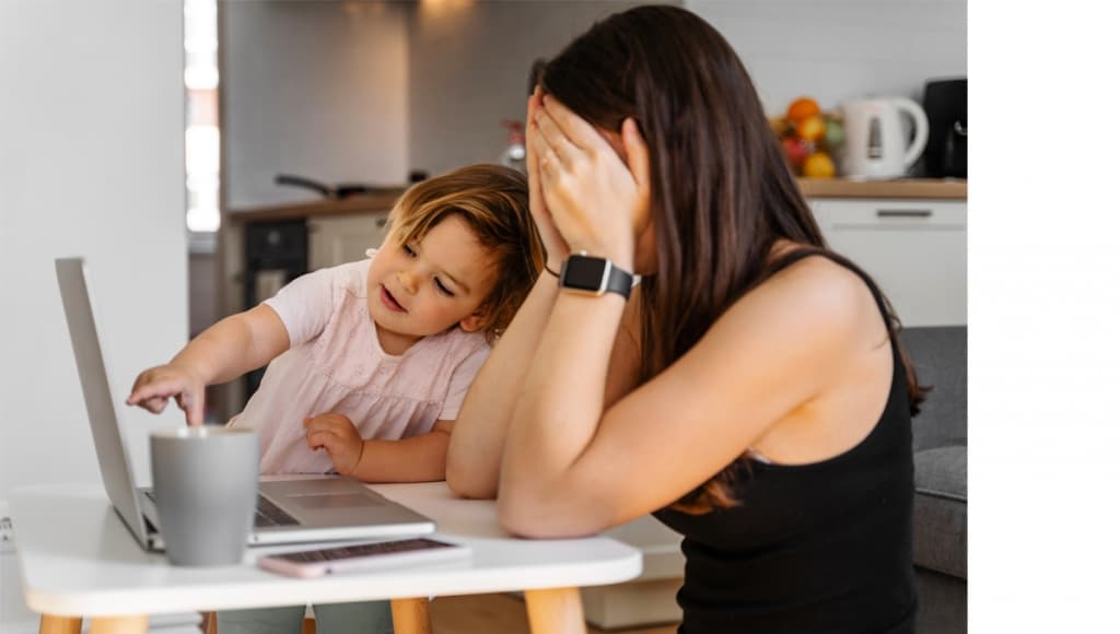 mother working from home